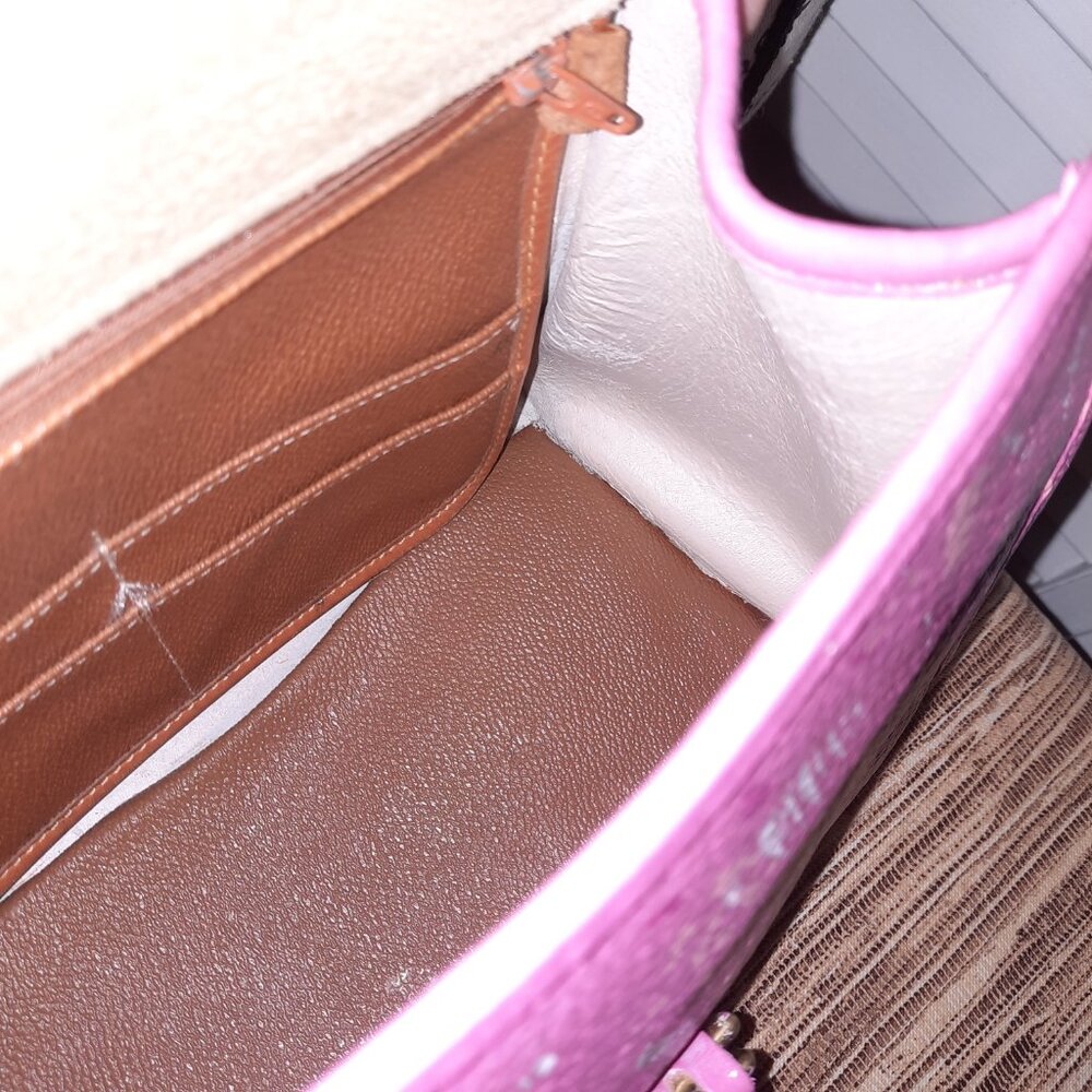 Dooney & Bourke Pink Carpet Bag Hand Painted Dooney Handbag Crossbody Vintage - Picture 13 of 16